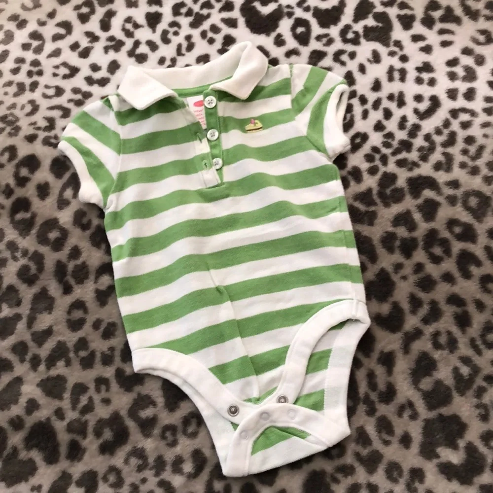 NWOT Old Navy Striped Polo Bodysuit Onesie in Green White Size 6-12 months